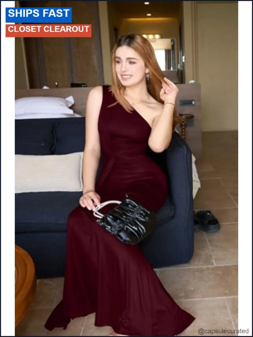 One Shoulder Bodycon Maxi Dress Sleeveless Evening Cocktail Party